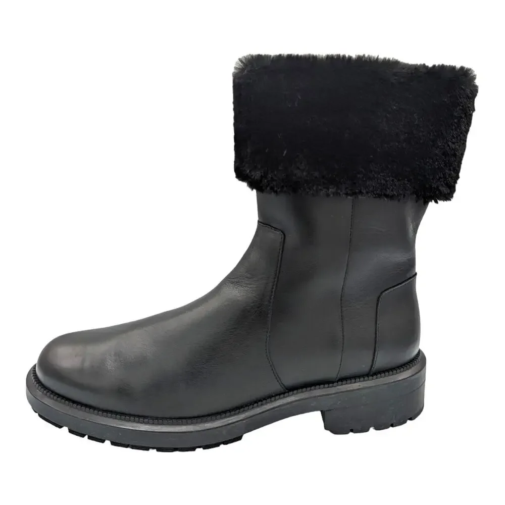 Aquatalia LaCie Black Faux Fur Lug Sole Leather Boots Water Resistant 10.5